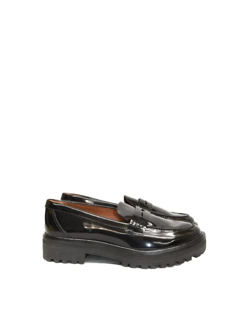 $340 REFORMATION Agathea Chunky Penny Loafers PATENT LEATHER BLACK 7 (DD20)